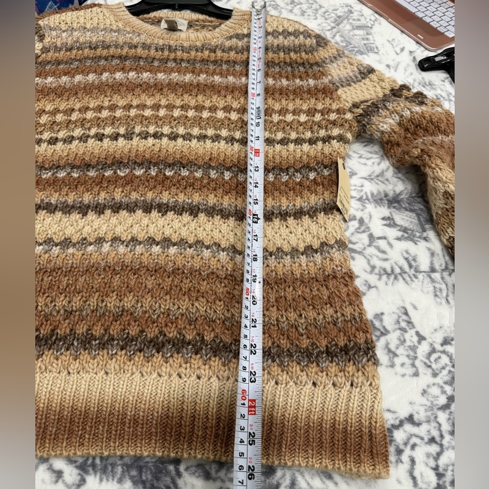 Chunky Knit Fair Isle Sweater Earth Tone Striped Boho Western Pullover NWT - Picture 7 of 8